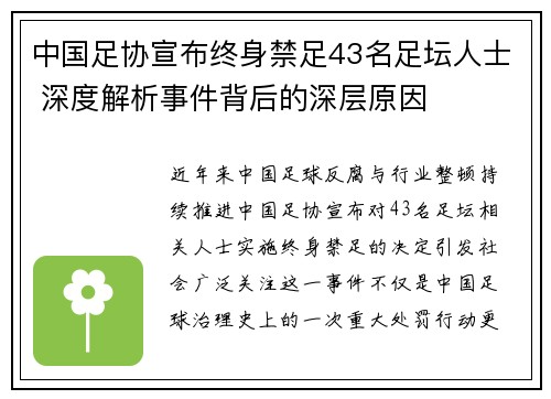 中国足协宣布终身禁足43名足坛人士 深度解析事件背后的深层原因